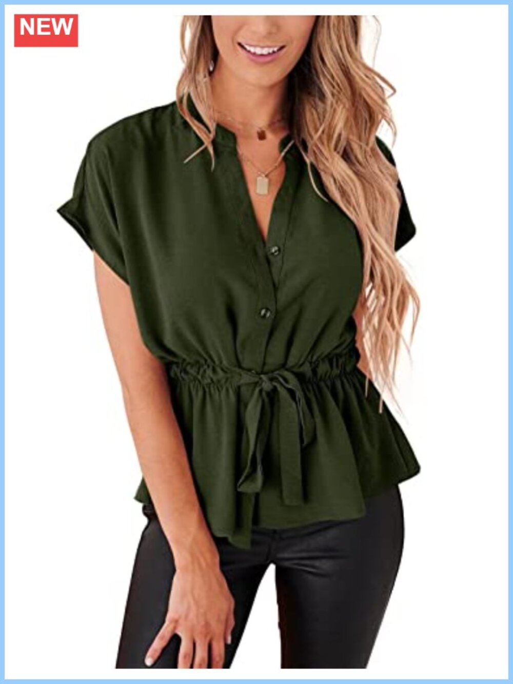 Womens Button Down Peplum Blouse Chiffon Short Sleeve Work Top